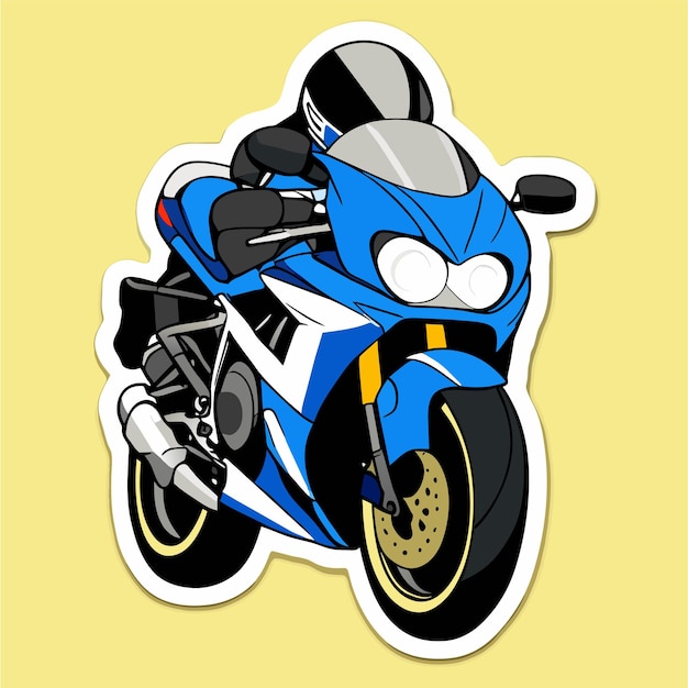 Vector motocicleta de carreras deportivas dibujada a mano plana con estilo adhesivo de dibujos animados icono concepto ilustración aislada