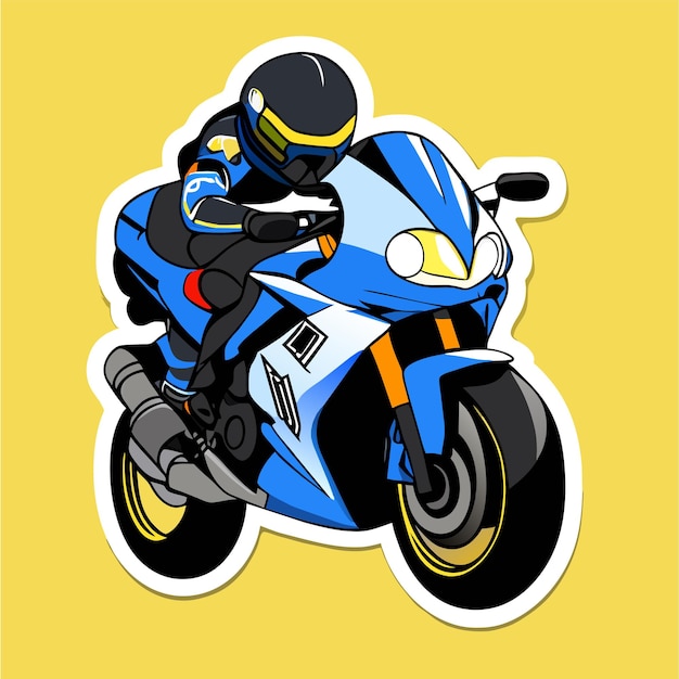 Vector motocicleta de carreras deportivas dibujada a mano plana con estilo adhesivo de dibujos animados icono concepto ilustración aislada