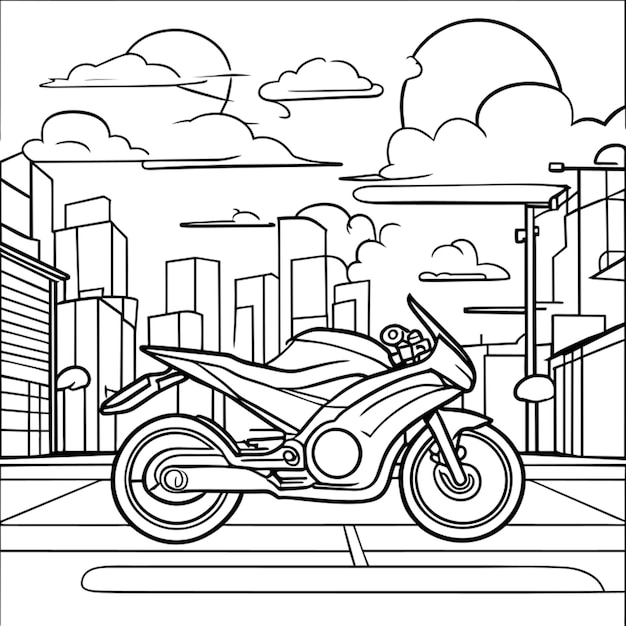 motocicleta en una ciudad ilustración vectorial de línea de arte