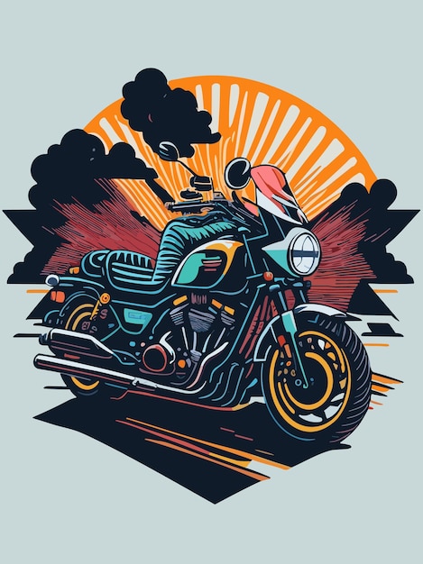 Una motocicleta clásica vectorial en la ilustración del atardecer para el diseño de carteles y camisetas