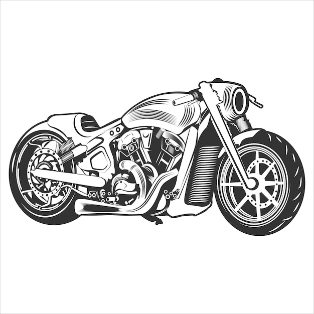 De motocicleta dibujada a mano aislada sobre fondo blanco. estilo monocromático.