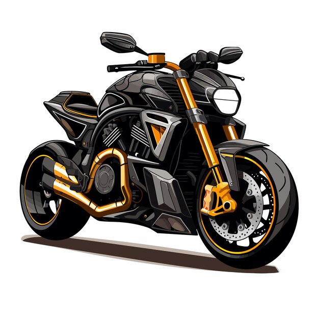 Vector una motocicleta con un diseño negro y dorado.