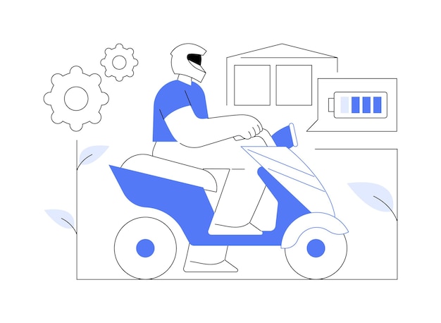 Motocicleta eléctrica aislada ilustraciones vectoriales de dibujos animados hombre sonriente montando motocicleta eléctrica