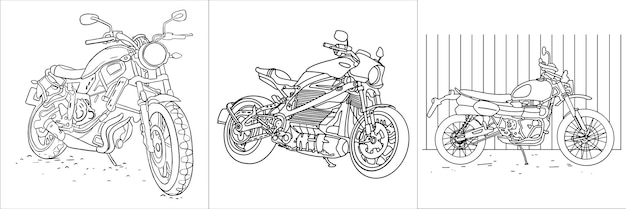 Motocicleta, ilustración de arte de línea de boceto de moto