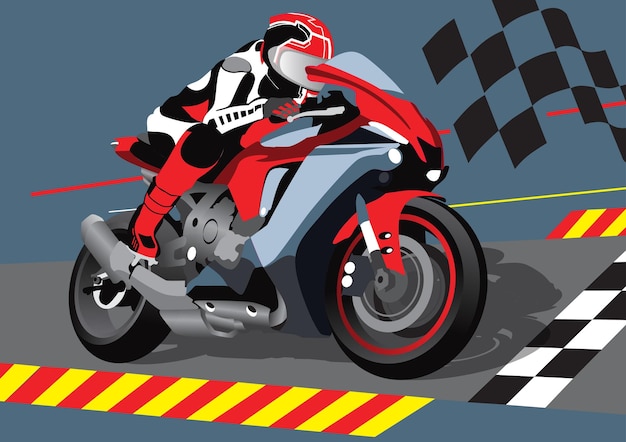 Una motocicleta negra y roja compitiendo en una larga carretera