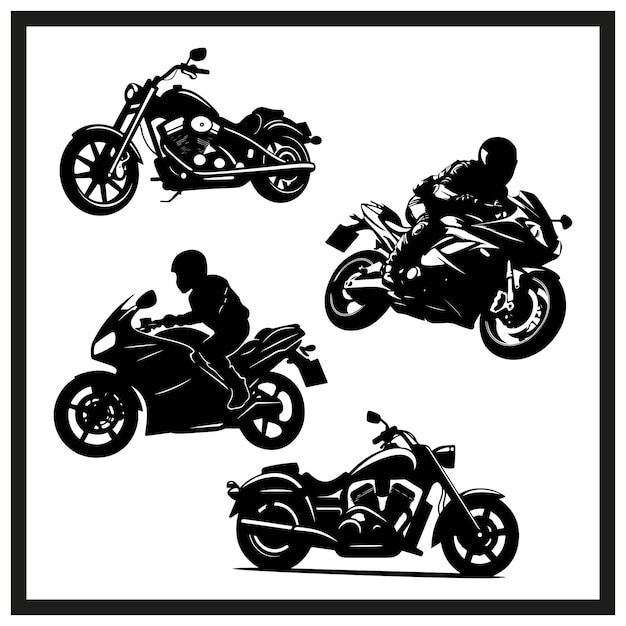 Motocicleta con piloto de silueta negra con juego de clipart