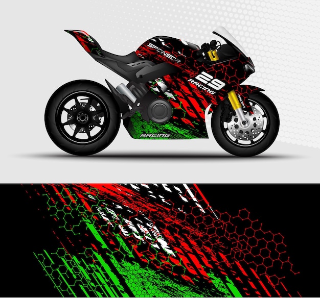 Motocicleta sportbikes envolver el diseño de calcomanías y adhesivos de vinilo con fondo abstracto