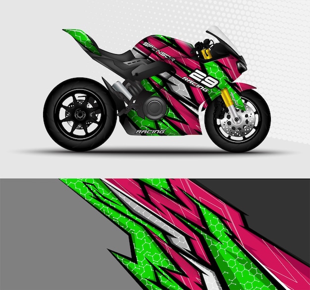 Motocicleta Sportbikes envolver el diseño de calcomanías y adhesivos de vinilo con fondo abstracto