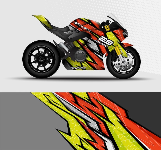 Motocicleta sportbikes envolver el diseño de calcomanías y adhesivos de vinilo con fondo abstracto