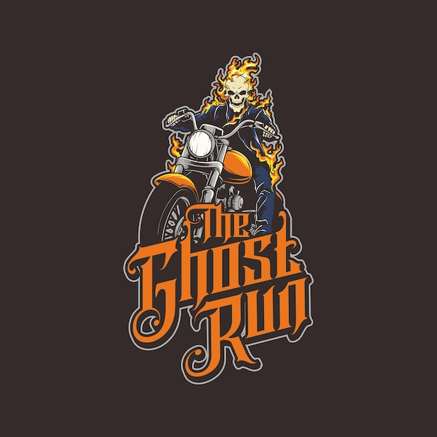 Motociclista de calavera de fuego con llamas Diseño del emblema de motociclista gótico