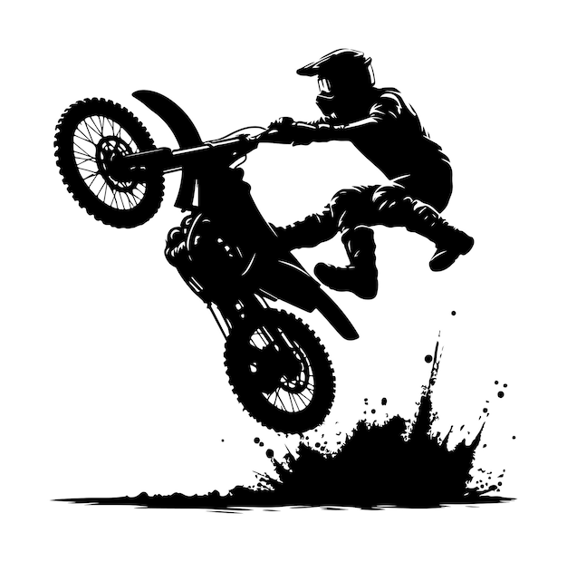 un motociclista haciendo trucos de estilo libre en su motocicleta Silhouette Vector