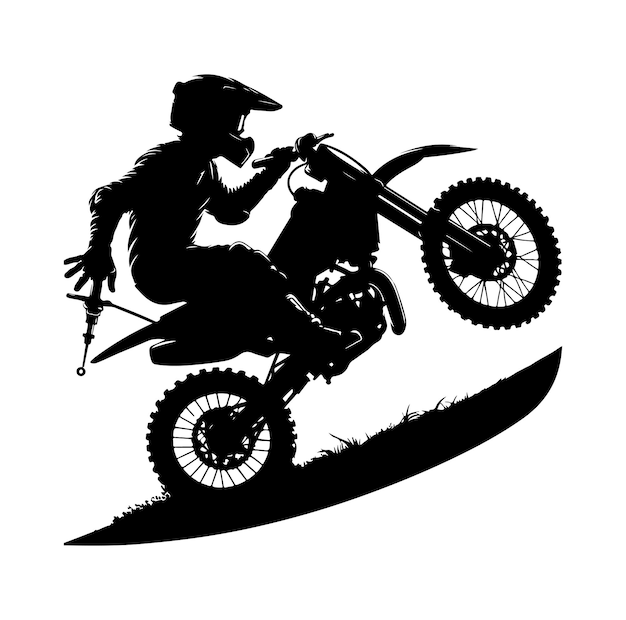 un motociclista haciendo trucos de estilo libre en su motocicleta Silhouette Vector