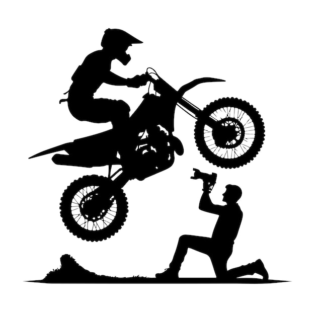 un motociclista haciendo trucos de estilo libre en su motocicleta Silhouette Vector
