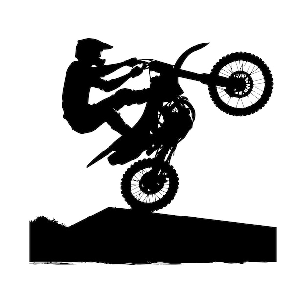 un motociclista haciendo trucos de estilo libre en su motocicleta Silhouette Vector