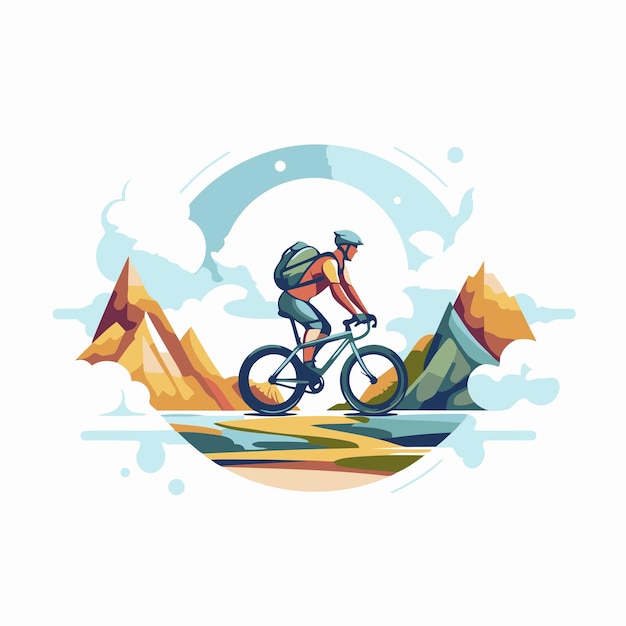 Vector motociclista de montaña en las montañas ilustración vectorial de estilo plano