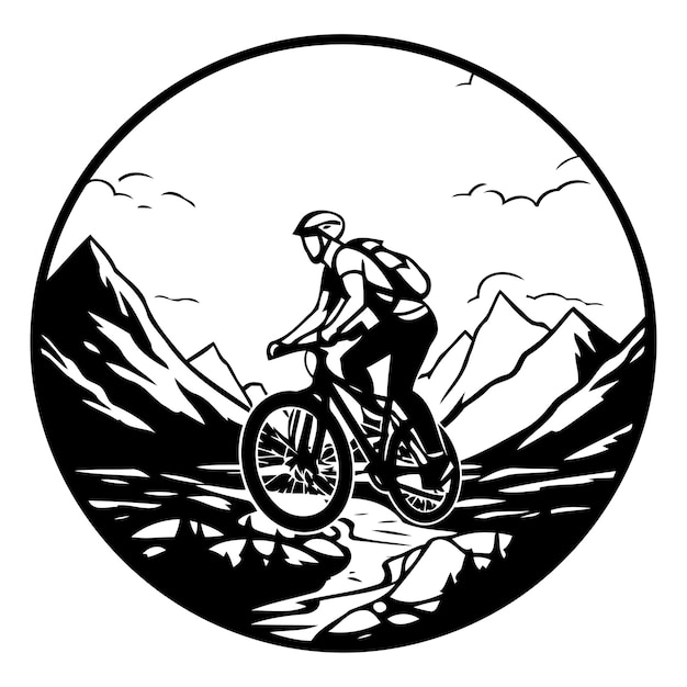 Motociclista de montaña en las montañas Ilustración vectorial de estilo vintage