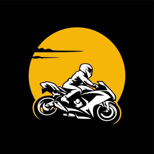 motociclista montando motocicleta logo vector