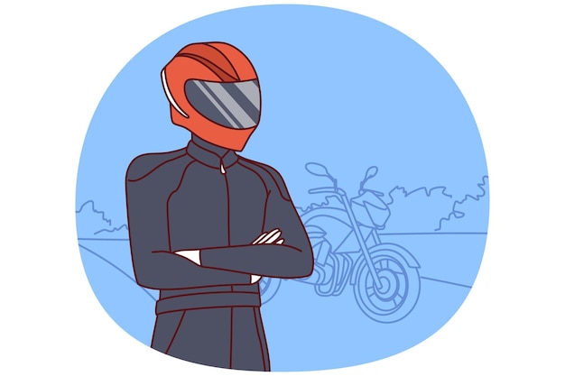 Vector motociclista con ropa para motocicleta profesional y casco que cubre la cara y los ojos imagen vectorial