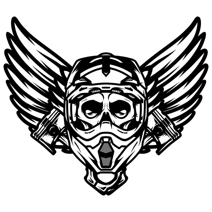 Motocross Cráneo jinete con alas y pistones
