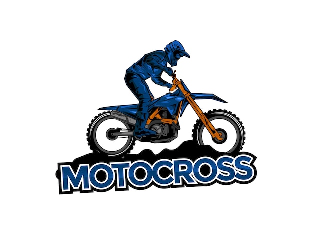 Motocross con un piloto en una motocicleta ilustración vectorial del logotipo de motocross