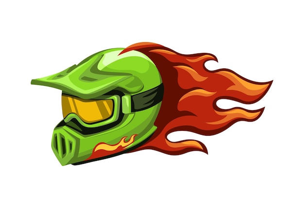 Motocross trail casco en fuego mascota símbolo dibujos animados ilustración vector