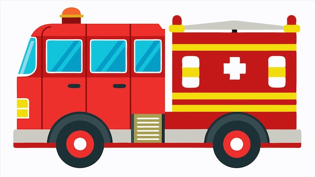 un motor de bomberos rojo con una cruz blanca en el lado