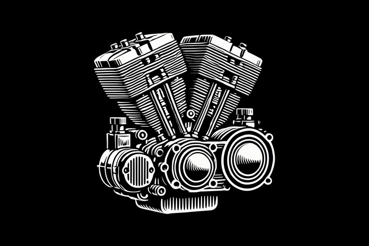 Vector motor de motocicleta arte oscuro diseño de ilustración en blanco y negro