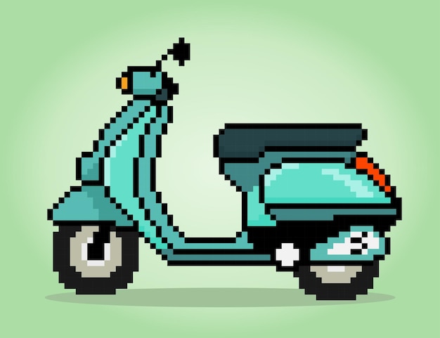 Motor de scooter de píxeles de 8 bits en ilustraciones vectoriales para activos de juegos o patrones de punto de cruz