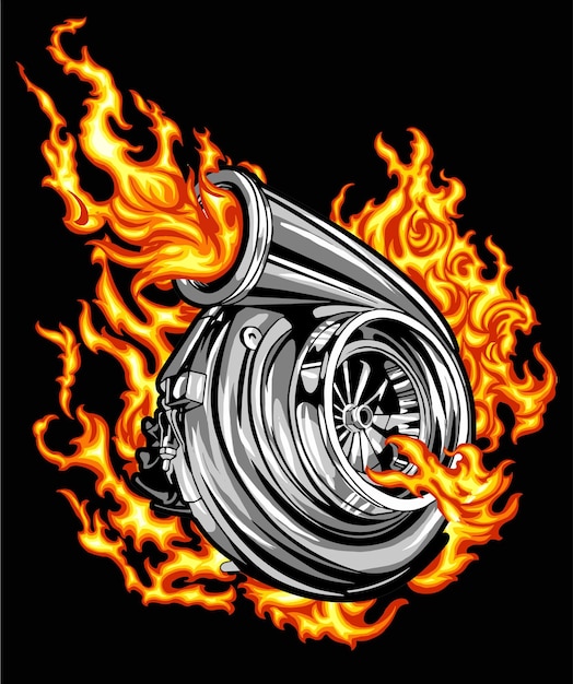 Vector motor turbo sobre fondo negro para elemento de negocio de impresión de camiseta de póster