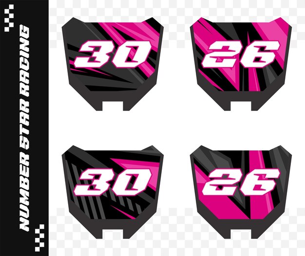 Motorcycle Race Number Plates with Pink and Black Designs