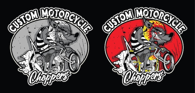 Vector motorista de lobo colorido en ilustración de camiseta de diseño de motocicleta