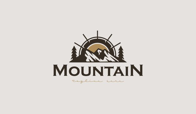 Mountain and Sun Rays Mount Peak Hill Nature Landscape vista para la plantilla de logotipo Adventure Outdoor