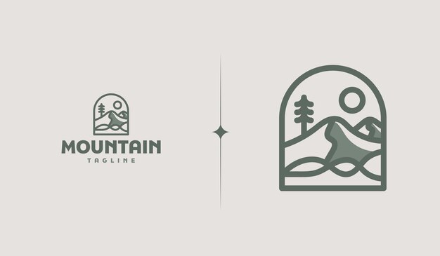 Mountain and Sun Rays Mount Peak Hill Nature Landscape vista para la plantilla de logotipo Adventure Outdoor