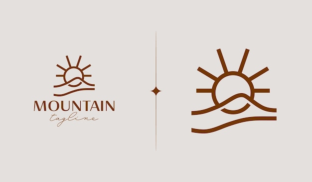 Mountain and Sun Rays Mount Peak Hill Nature Landscape vista para la plantilla de logotipo Adventure Outdoor