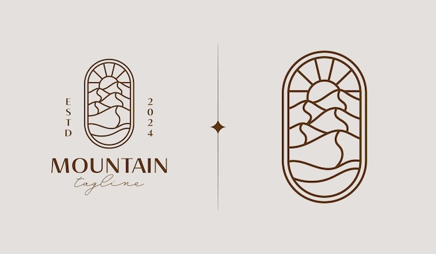 Mountain and Sun Rays Mount Peak Hill Nature Landscape vista para la plantilla de logotipo Adventure Outdoor