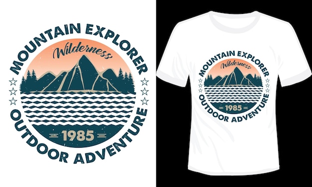Mountain Explorer Wilderness Aventura al aire libre Camiseta Diseño Ilustración vectorial