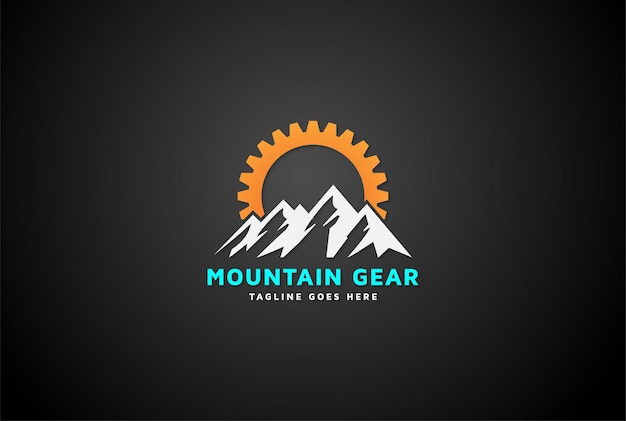 Mountain Hill con Gear Cog para minería o Bike Sport Logo Design Vector