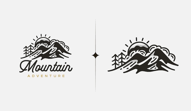 Mountain Hill Top Sun Rays monoline Símbolo premium creativo universal Plantilla de logotipo de icono de signo vectorial Ilustración vectorial