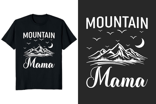 Mountain mama camping camiseta diseño para montaña y pájaro volador