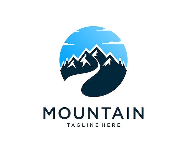 Mountain Peaks River Creek Diseño de logotipo simple Vector