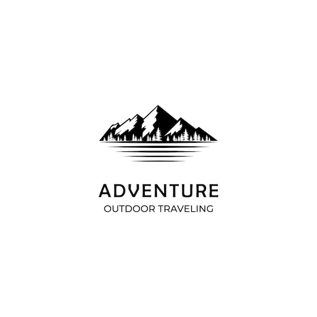 Mountain sea pine tree para hipster adventure traveling outdoor logo design vector inspiration