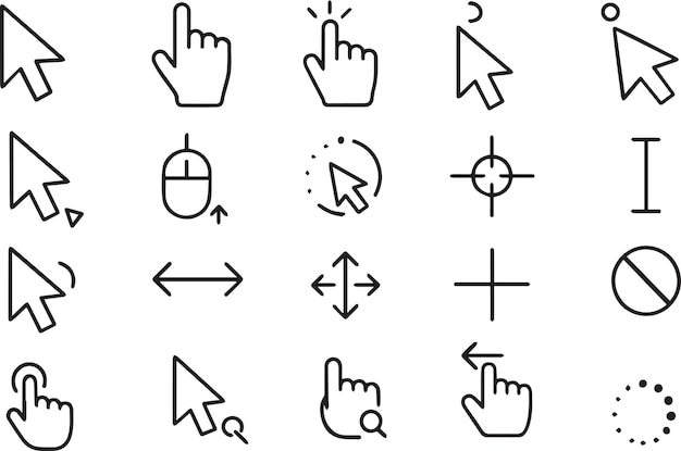 Mouse Cursor Click Editable Stroke Outline Icon Set Pixel Perfect Vector Icons for UI UX Computer