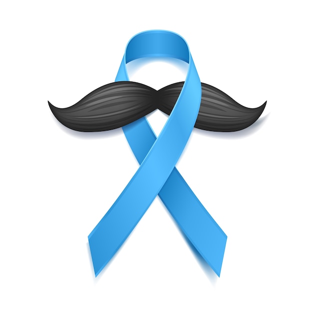 Movember - mes de concientización sobre el cáncer de próstata. concepto de salud masculina. bigotes y símbolo de cinta azul. bueno para carteles, pancartas, tarjetas.