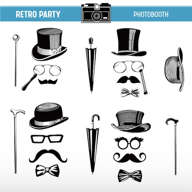 Movember retro party imprimibles anteojos, sombreros, bigotes, máscaras para accesorios de fotomatón en vector