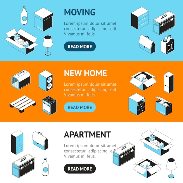 Moviéndose a un nuevo concepto de casa Banner Vector de conjunto horizontal