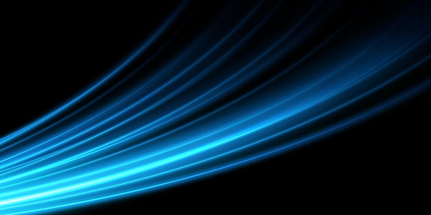 Movimiento de alta velocidad abstracto moderno y súper natural velocidad dinámica que deja rastros de movimiento ligeros sobre un fondo azul oscuro plantilla de tecnología para banner o póster de diseño de fondo