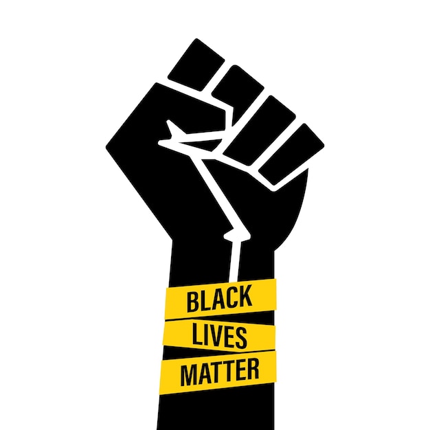 Movimiento Black Lives Matter puño cerrado y texto aislado en fondo blanco cartel imprimible