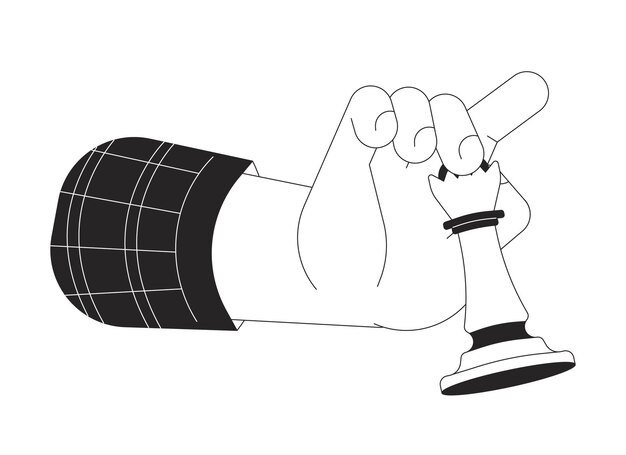 Movimiento de la dama pieza de ajedrez dibujos animados del contorno de la mano humana ilustración