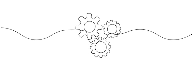 Vector movimiento de engranajes una línea continua editable ruedas circulares dinámicas plantilla para negocios