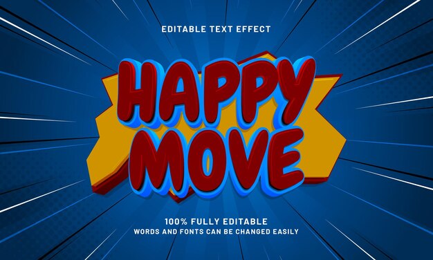 movimiento feliz efecto de texto editable con un estilo de texto de juego y juego
